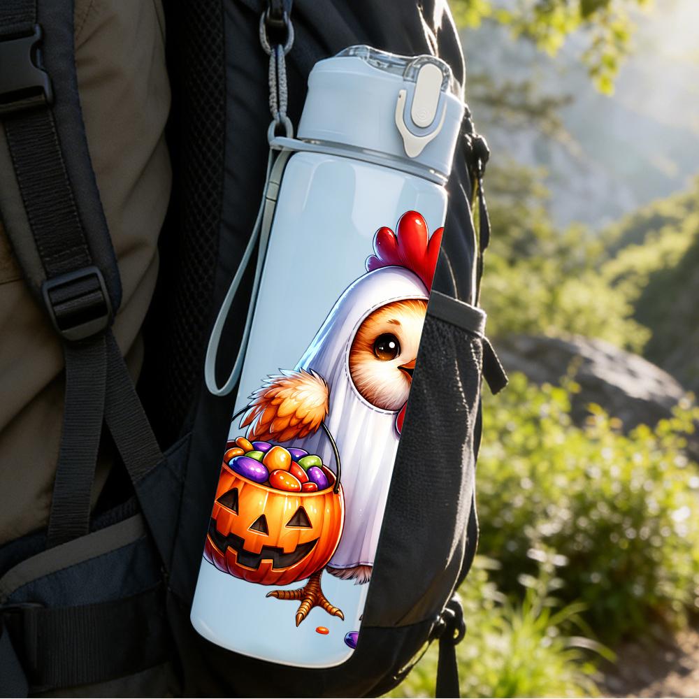 1PC Ghost Chicken Pumpkin Halloween 750ml Color Plastic Sports Water Bottle Leakproof Flip Straw Lid Suitable for Sports Office Home Use