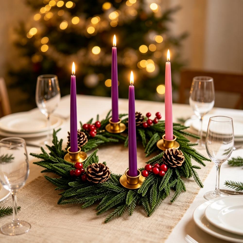 30CM Advent Wreath Candle Holder Traditional Christmas Centerpiece Ring for 4 Candles Ideal for Home Church Holiday Table Decor