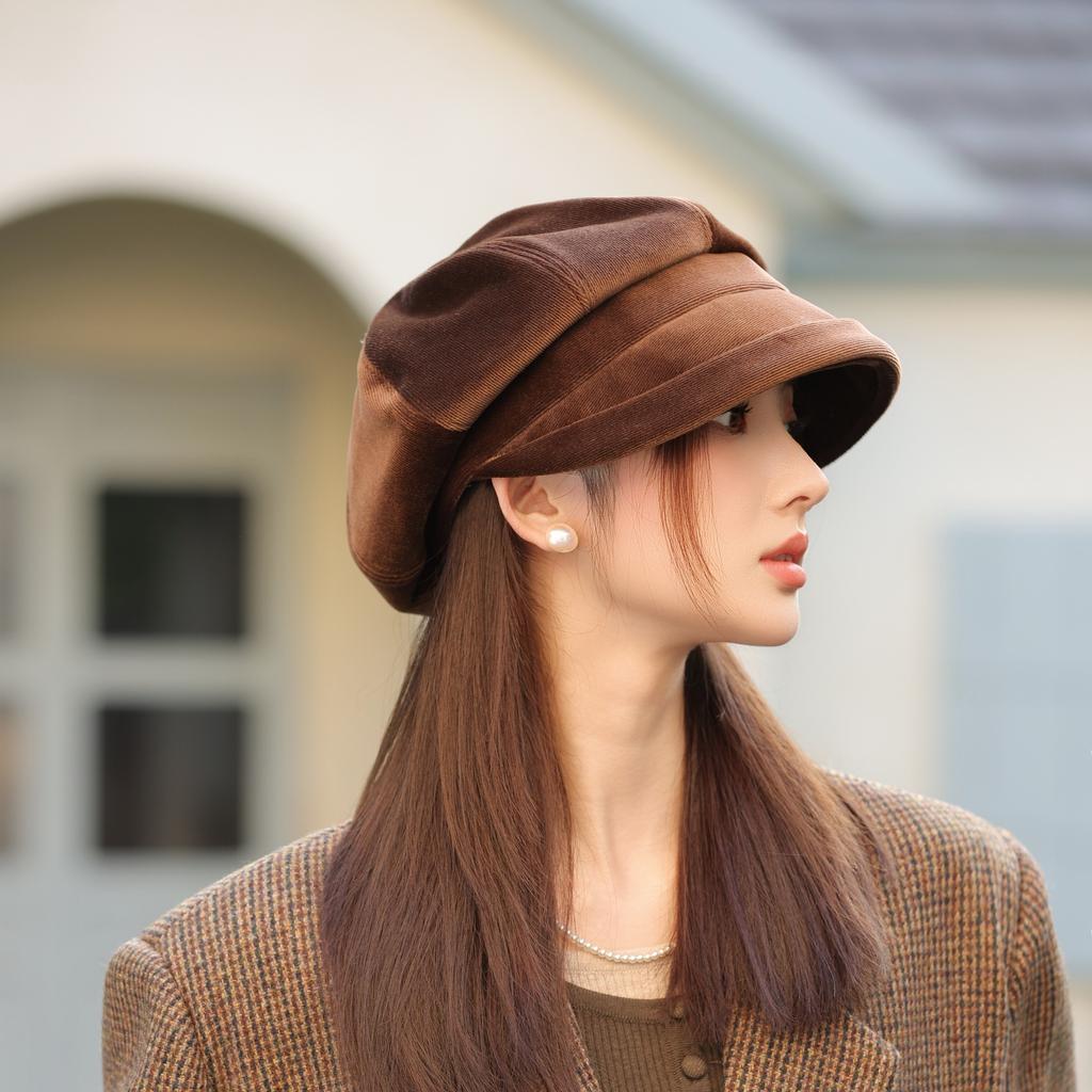 Берет Женский Осень и Зима Ретро Шляпа Художника Мода Утиный Язычок Восьмиугольная Шляпа