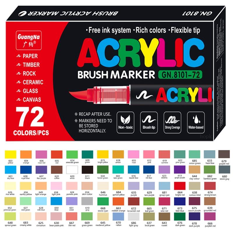 72 цвета акриловые маркеры-кисти для ткани, ручка для рисования камнями, керамикой, стеклом, холстом, деревом, DIY, изготовление карт, товары для рукоделия