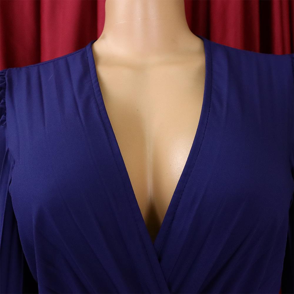 Европейское и американское женское сексуальное плиссированное вечернее платье макси с V-образным вырезом
