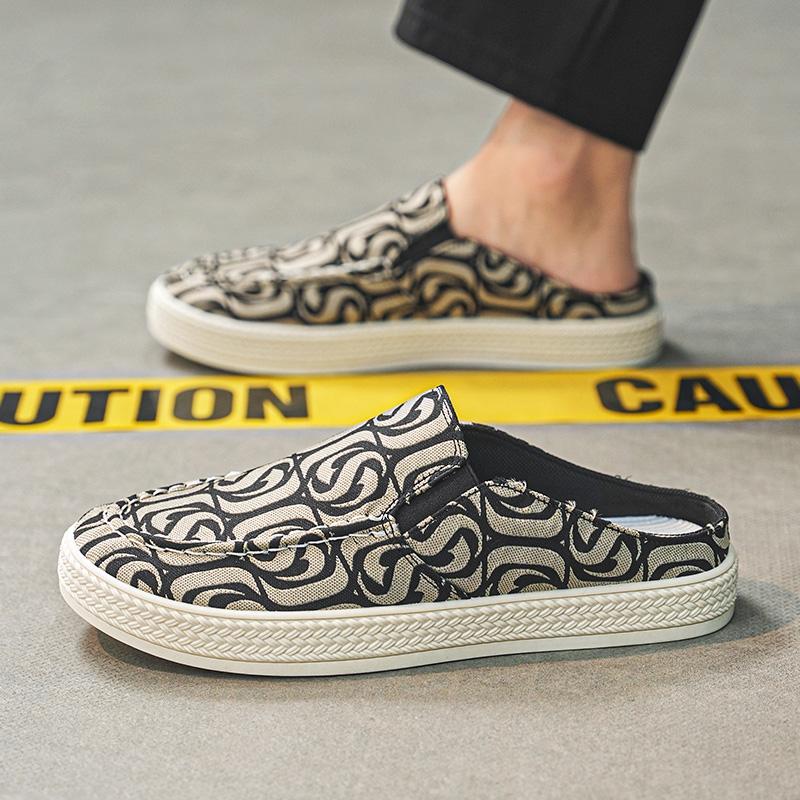 Men's Canvas Slippers Summer New Outdoor Anti-slip Soft-sole Fashion Male Casual Slippers Party Sandals Joker Tide Half Slippers