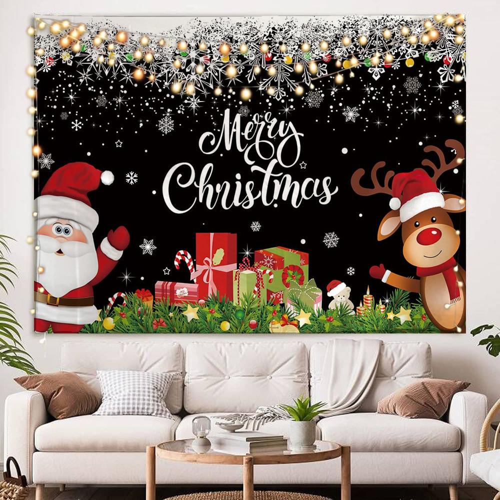Home Decoration Happy Christmas Scene Christmas Tree Fireplace Candle Tapestry Bedroom Living Room Dormitory Wall Decoration