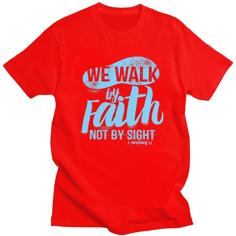 Мужские футболки на заказ в винтажном стиле 'Walk By Faith Not By Sight', повседневные, из чистого хлопка, оверсайз, подарок