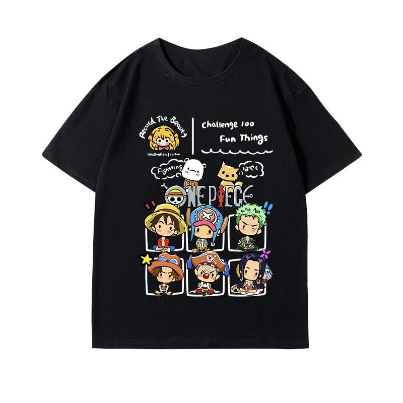 ONE PIECE Хлопковый Топ Футболка С коротким рукавом Мужская и Женская Летняя Большого Размера Свободный и Тонкий Одежда для Студентов Родителей и Детей Топ