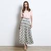 Ozoc Waist Shirring Check Long Skirt