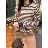 Новая осенне-зимняя трикотажная контрастная полосатая блузка с длинными рукавами, толстовка для женщин, свободная, облегающая, ленивая, непринужденная и красивая.