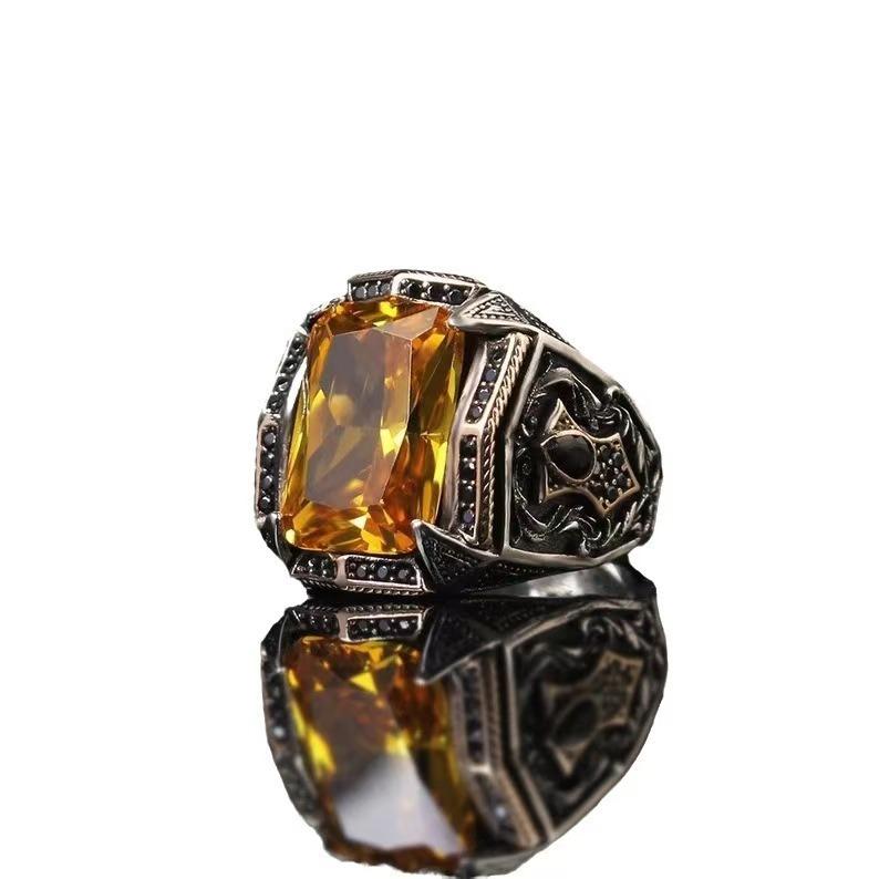 European and American Men's Engagement Ring, Luxury Jewelry, Square Yellowstone, Birthday Gift