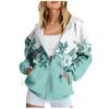 Women's Long Sleeve Floral Print Sweatshirt Long Sleeve Pocket Jacket Zipper Hoodie Coat