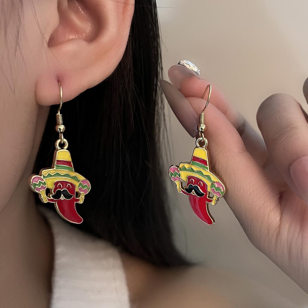 Серьги Халапеньо, Персонализированное чувство дизайна, Борода из красного перца, Мультяшные серьги-шляпы с широкими полями, Женские