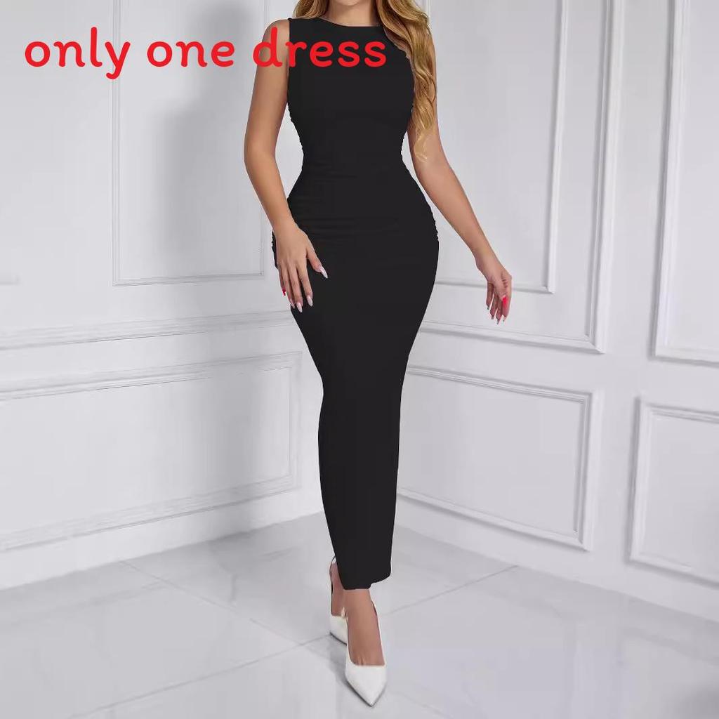 Basic Dress Long Skirt With Pleats And Side Slit For Spring Summer Casual Wear