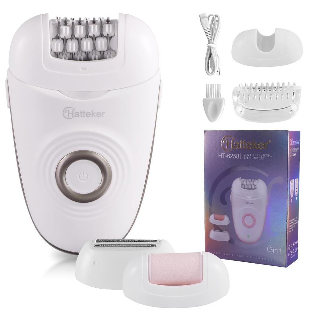 Hatteker Lady Shaver with 3 Interchangeable Blades Electric Epilator Callus Remover Electric Razor for Legs, Arms ,Armpit and Bikini