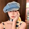 Cloud Washed Denim Beret Newsboy Peaked Hat Korean Octagonal Cap  Outdoor
