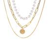 Stylish Multi-layer Pearl Necklace Featuring Unique Geometric Shape In Gold
