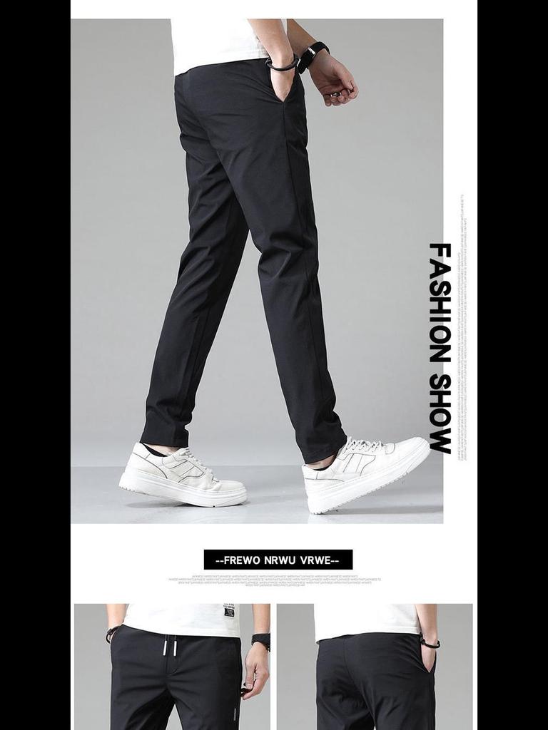 Мужские повседневные брюки из ледяного шелка в корейском стиле, большого размера, модные трендовые прямые