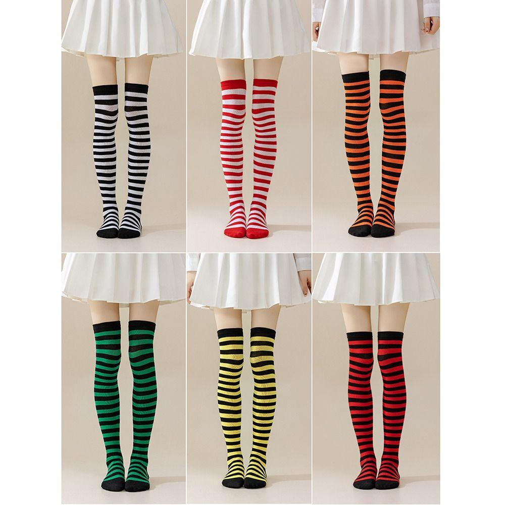 Japanese Style Over Knee Socks Absorb Sweat Striped Long Socks Fashion Show