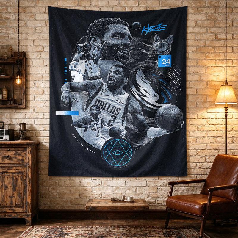 Kyrie Irving Dallas Mavericks Poster Collage Action Poses Dark Blue 24 Points Anubis