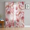 Pink Delicate Rose Flowers Sheer Curtains For Living Room Window Transparent Voile Tulle Curtain Bedroom Drapes Home Decor
