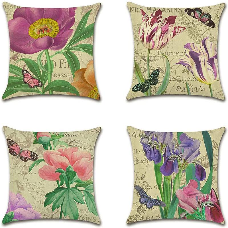 Ретро Растение Цветочный Принт Лен Наволочка Дом Гостиная Диван Автомобильная Подушка