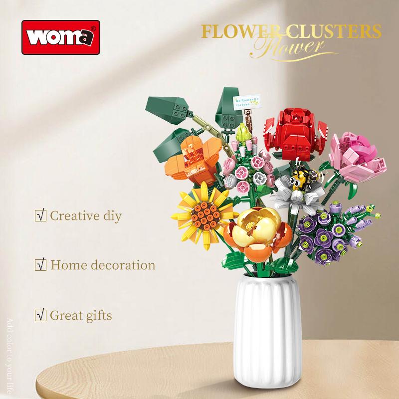 Woma Toys 11804 Соберите 8 цветочных кирпичиков Букет Цветок Строительные блоки Набор Игрушка С Розой