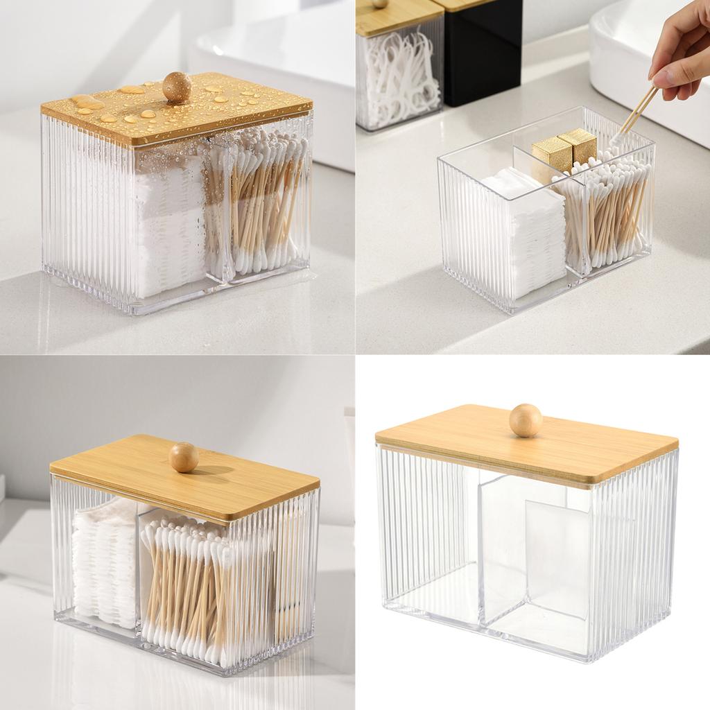 Sturdy Wood Lid Qtip Holder Storage Container Convenient for Bathroom Cotton Covers Swabs Pad and Hair Bands Organizers