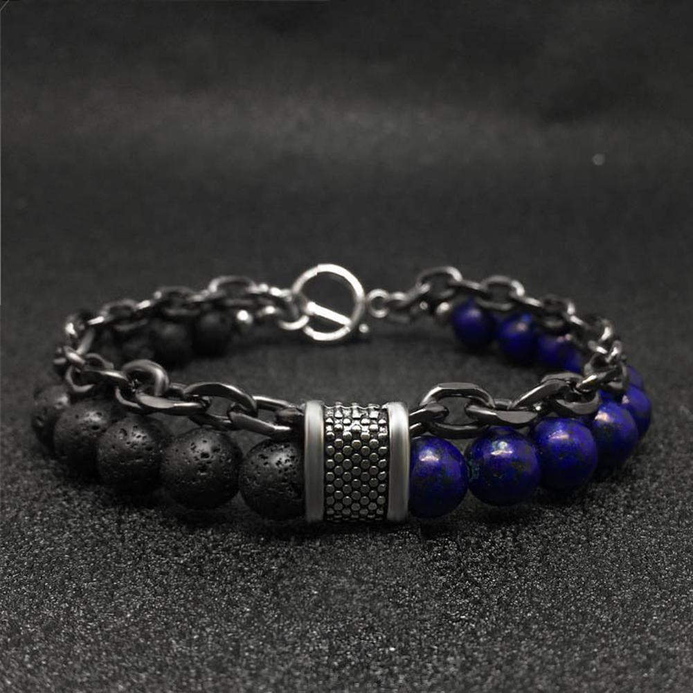 Нержавеющая сталь мужские двухслойные бусины браслет стек тигровый глаз камень браслет цепи