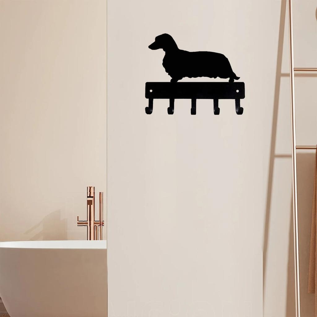 Собака породы длинношерстная такса - Брелки и держатель для ключей - 6-дюймовое металлическое настенное искусство - Идеальный подарок для любителей такс