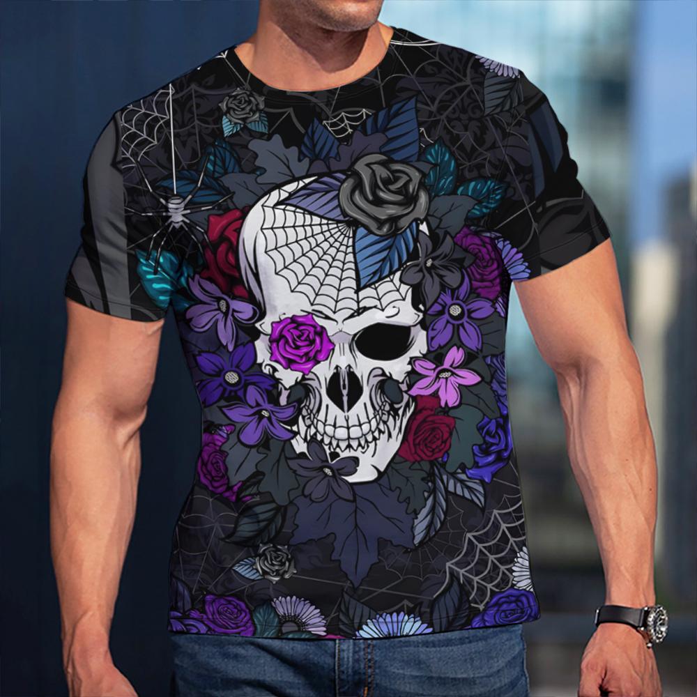Летняя повседневная трендовая футболка с рисунком черепа для мужчин, забавные мужские футболки в стиле хип-хоп, футболки с 3D принтом в стиле Харадзюку, футболки с круглым вырезом и короткими рукавами