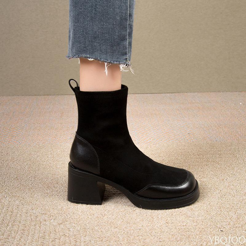 Thick Soled Thick Heel Women's Autumn Winter New Style Simple Comfortable Height Increasing Versatile Short Boots