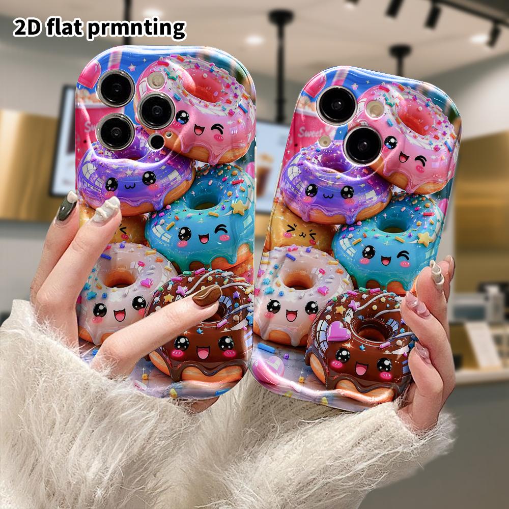 Phone Case: 2D flat, fits iPhone 18 17 16 15 14 13 12Pro protective case, cartoon donut, perfect Christmas and Halloween holiday gift