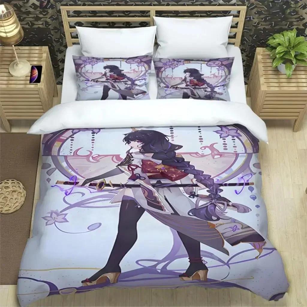 Комплект постельного белья Genshin Impact Print из трех предметов Модные изделия для мальчиков или взрослых для кроватей Пододеяльники Наволочки Комплект постельного белья