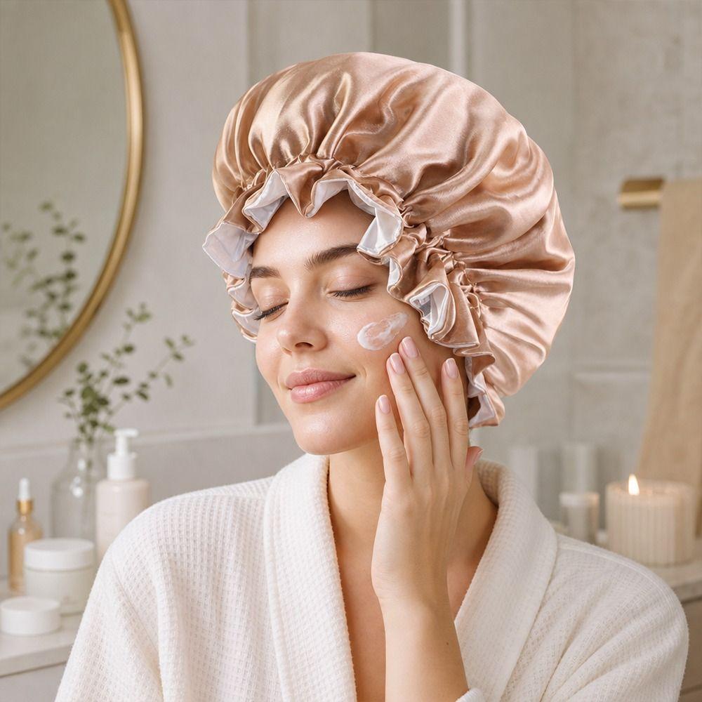 Reversible Wear Shower Caps Large lace Bath Hair Cap Fashion Islamic Turban Hat Makeup Tool