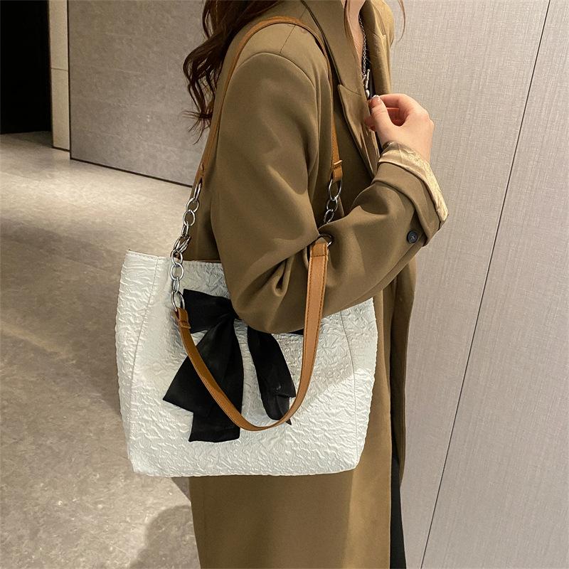 Модная большая вместительная сумка-тоут для женщин, новая сумка через плечо с бантом, модная сумка из ткани ручной работы