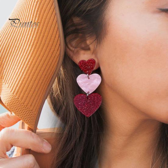 1 пара, три розовых и красных серьги в форме сердца, легкие акриловые висячие серьги, серьги с кисточками, женские ювелирные изделия для девочек-подростков, подарок