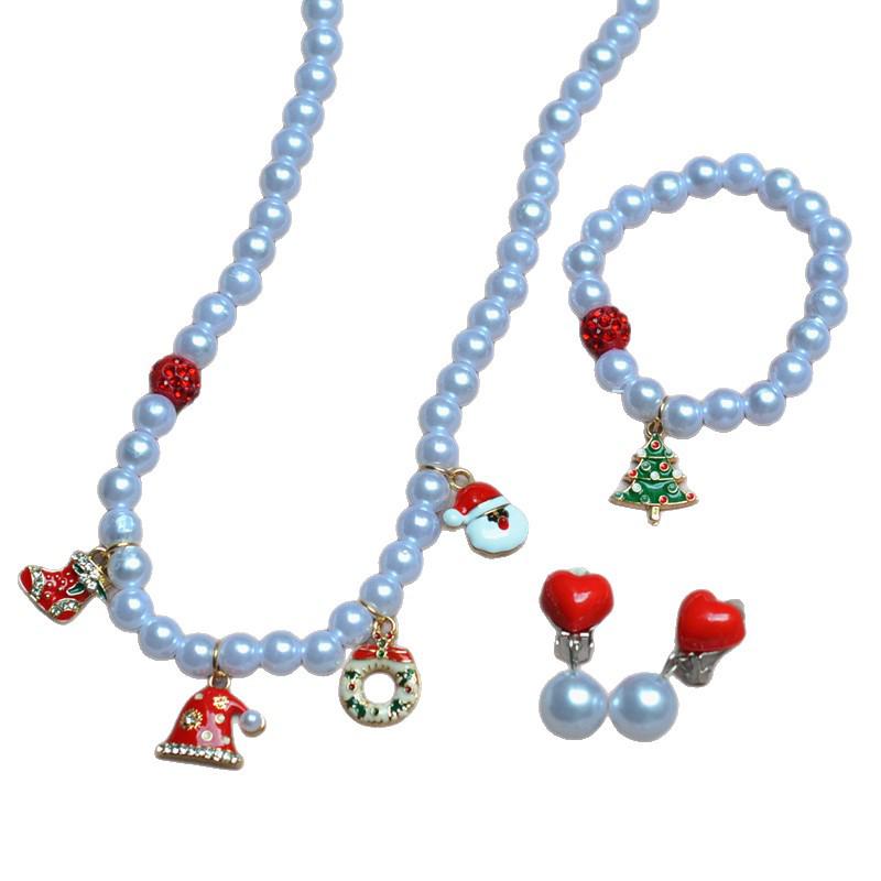 Красочный набор браслетов из сплава с бусинами «Санта-Клаус» для девочек