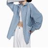 American Retro Striped Turn-Down Collar Shirt Jacket, Spring 2025 Collection, Casual Loose Long Sleeve Top.