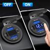 Three Port 12V/24V USB Charger Socket Dual 18W QC 3.0 & 20W PD USB-C For Car Motorcycle With Voltmeter Power Switch