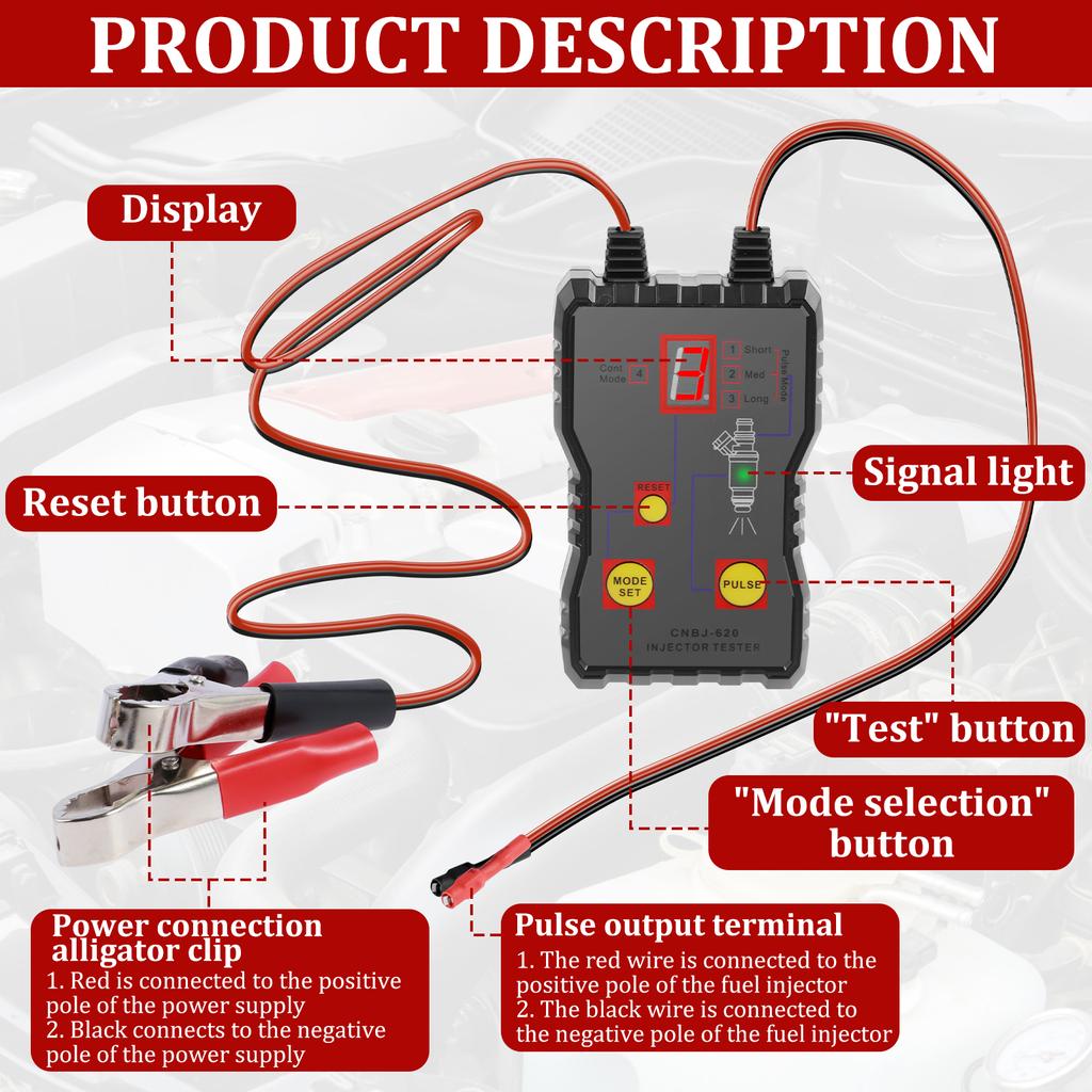 Fuel Injector Tester Four-Wire Dual Channel Car Fuel Injector Detector Cleaner Kit with 4 Pulse Modes Short Circuit Protection