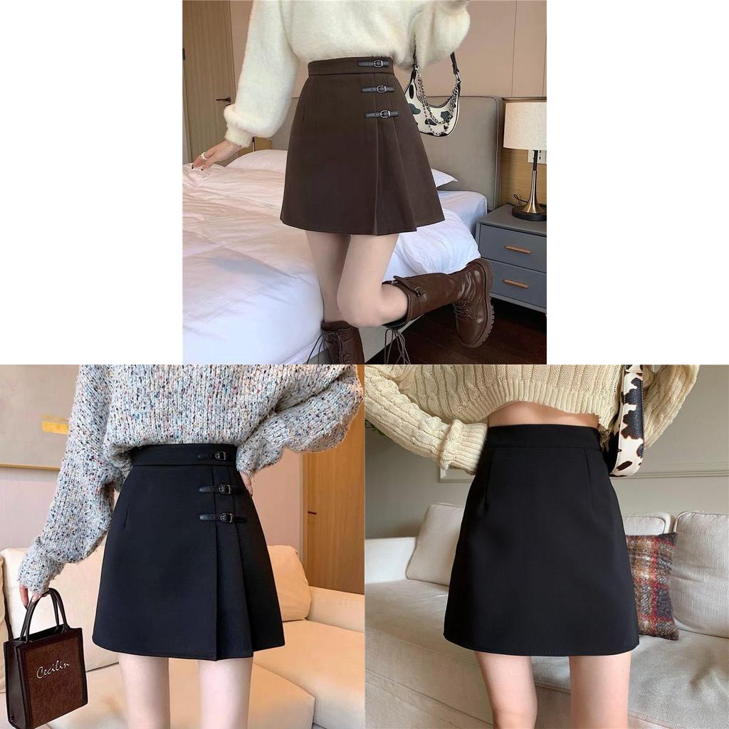 Classic Womens Black Wool Blend Mini Skirt With High Waist And Pleats For Spring Fashion