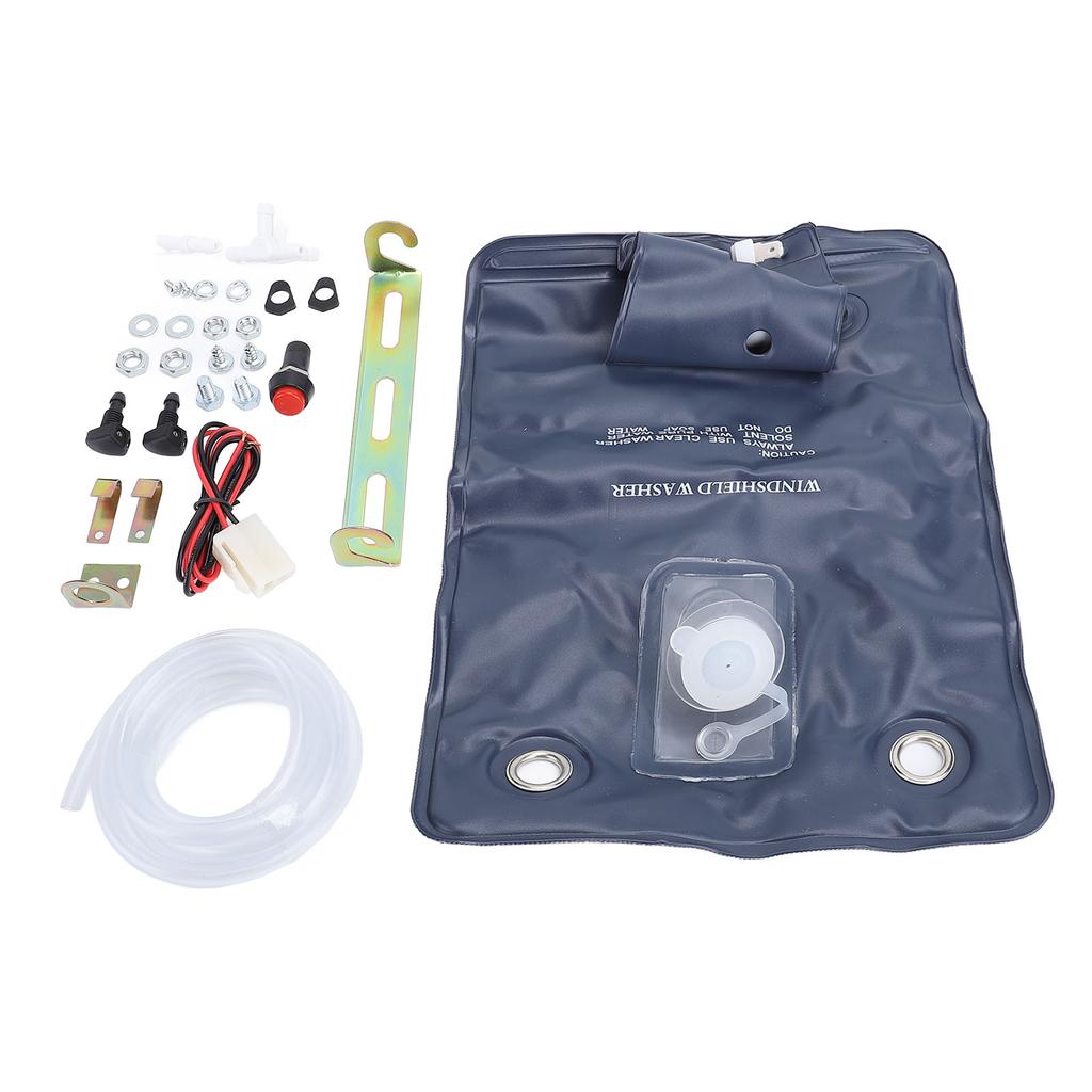 12V Universal Windshield Washer Pump Bag Kit 1L Efficient Cleaning Jet Button Switch 151286776374 for Classic Cars