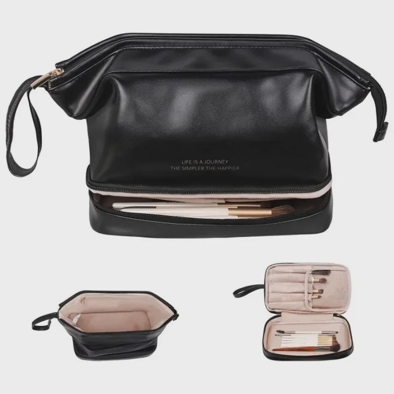 Double-Layer Waterproof Cosmetic Bag - Large Capacity, High-End, Multi-Function Storage