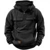 Men's Multi-Pocket Hooded Leather Patch Sweatshirt Jacket for Spring and Autumn - European & American Youth Style