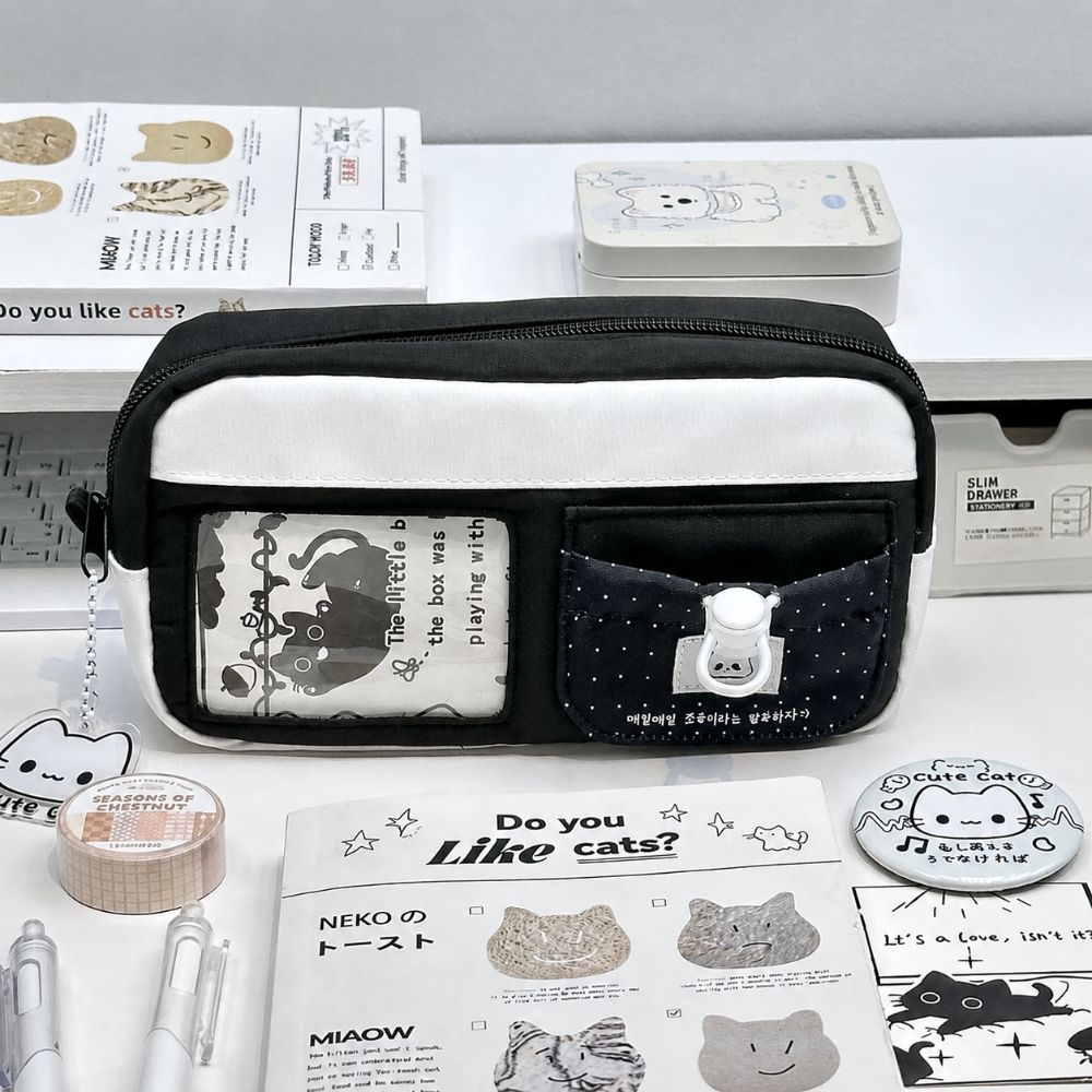 Black White Pen Bag Polka Dot Pencil Pouch Korean Pen Storage Organizer  Gift