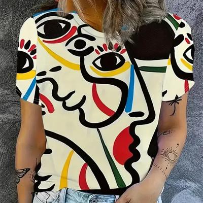 Весенне-летняя женская футболка с круглым вырезом Five Senses Line Art Pattern Топы с короткими рукавами Модная уличная женская футболка