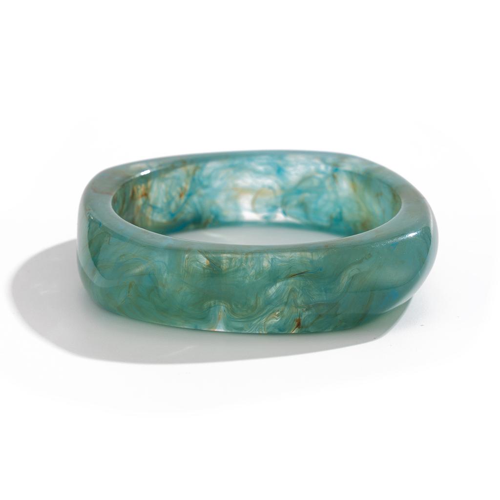 Ingemark 3 Style Boho Y2K Glossy Resin Wide Bracelets for Women Punk Smooth Curved Spring Opening Metal Bangles 2025 New Jewelry