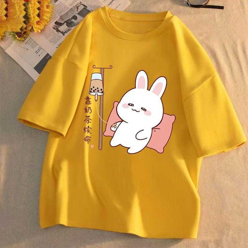 Летняя женская футболка с короткими рукавами из хлопка, свободные корейские топы с принтом в трендовом стиле