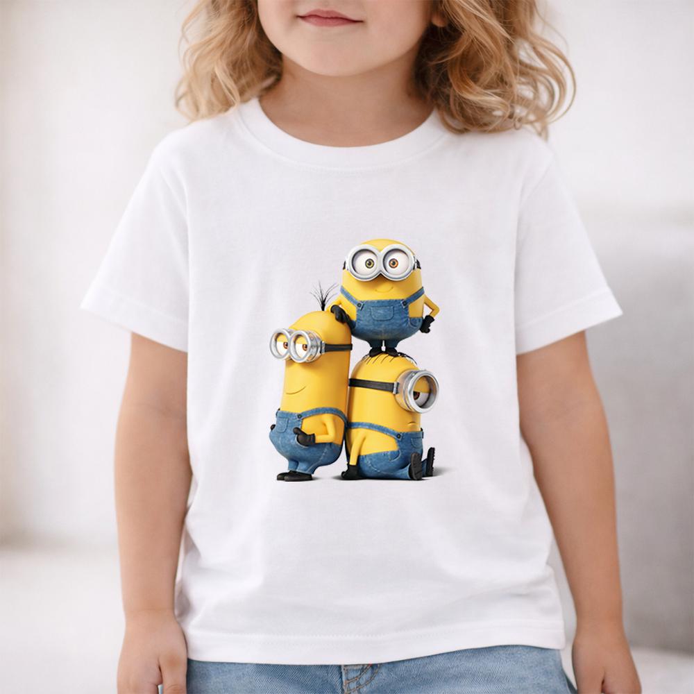 Minions Interactive Group Character Kids Cotton T Shirt Playful Scene Design Comfortable Casual Daily Clothing