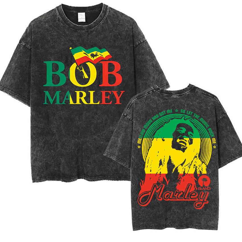 Vintage Washed Bob Marley T Shirt Punk Hip Hop Short Sleeve T-shirts Unisex High Quality Oversized T-shirts Y2k Streetwear