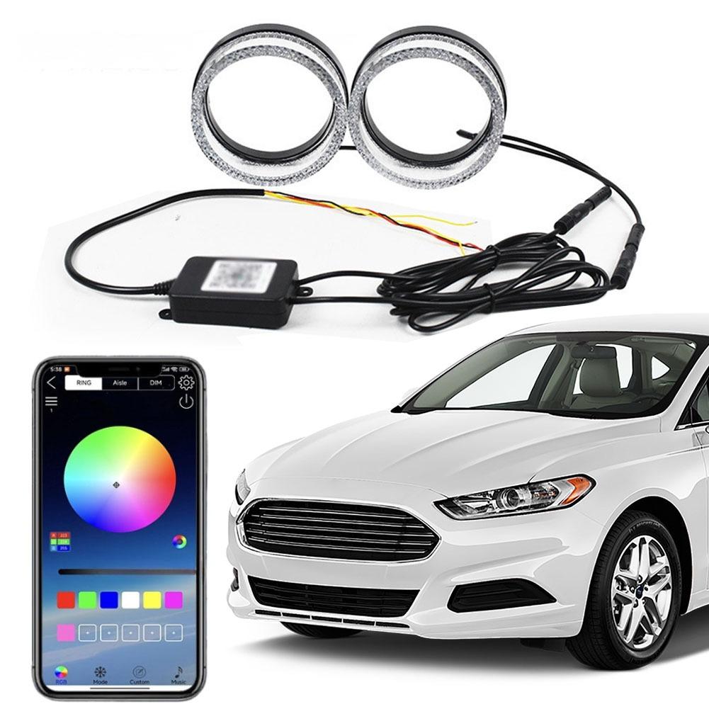 2PCS 2.5" 3" LED Angel Eyes Shrouds 5D Crystal DRL Covers With Scan Function Adjust Brightness App Control Car Accessories