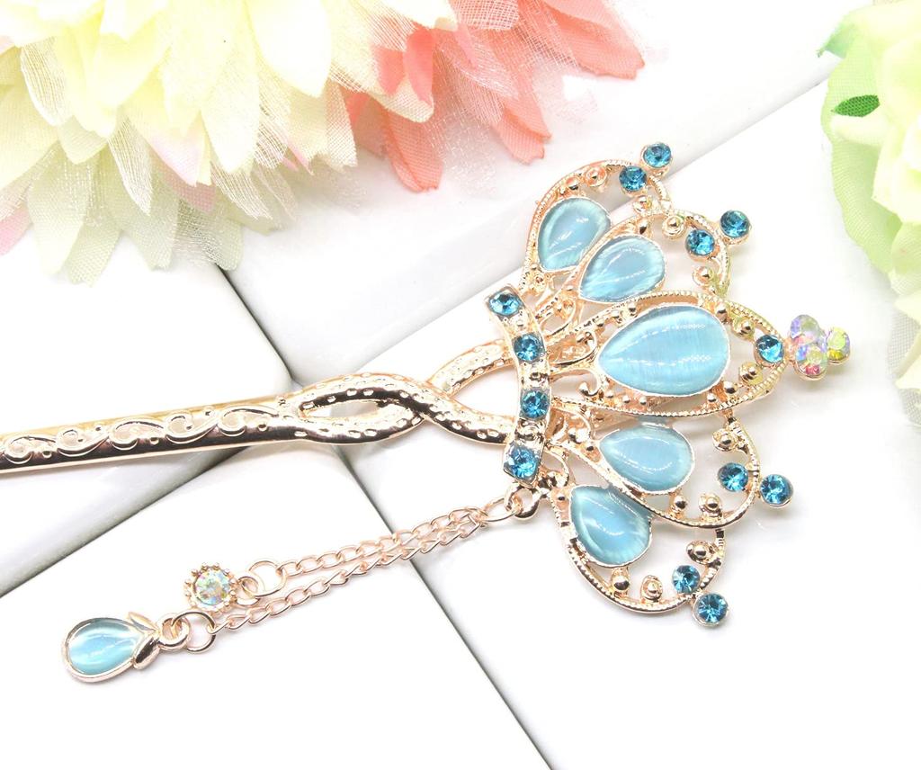 Японский цветок для волос Miaomyao, розовый золотой аксессуар для волос [Miaomyao] Шпилька, стиль, Tomesode, украшение, металл, пара, пара, тиара, мотив, (синий)